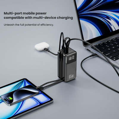 ポータブル充電器 パワーバンク 65W ラップトップ用, 4出力 USB C ケーブル内蔵の移動式充電器